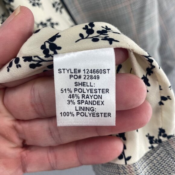 Skies Are Blue Jacket Womens 2X Plus Curvy Gray Plaid Ruched 3/4 Sleeve Blazer - Picture 6 of 10